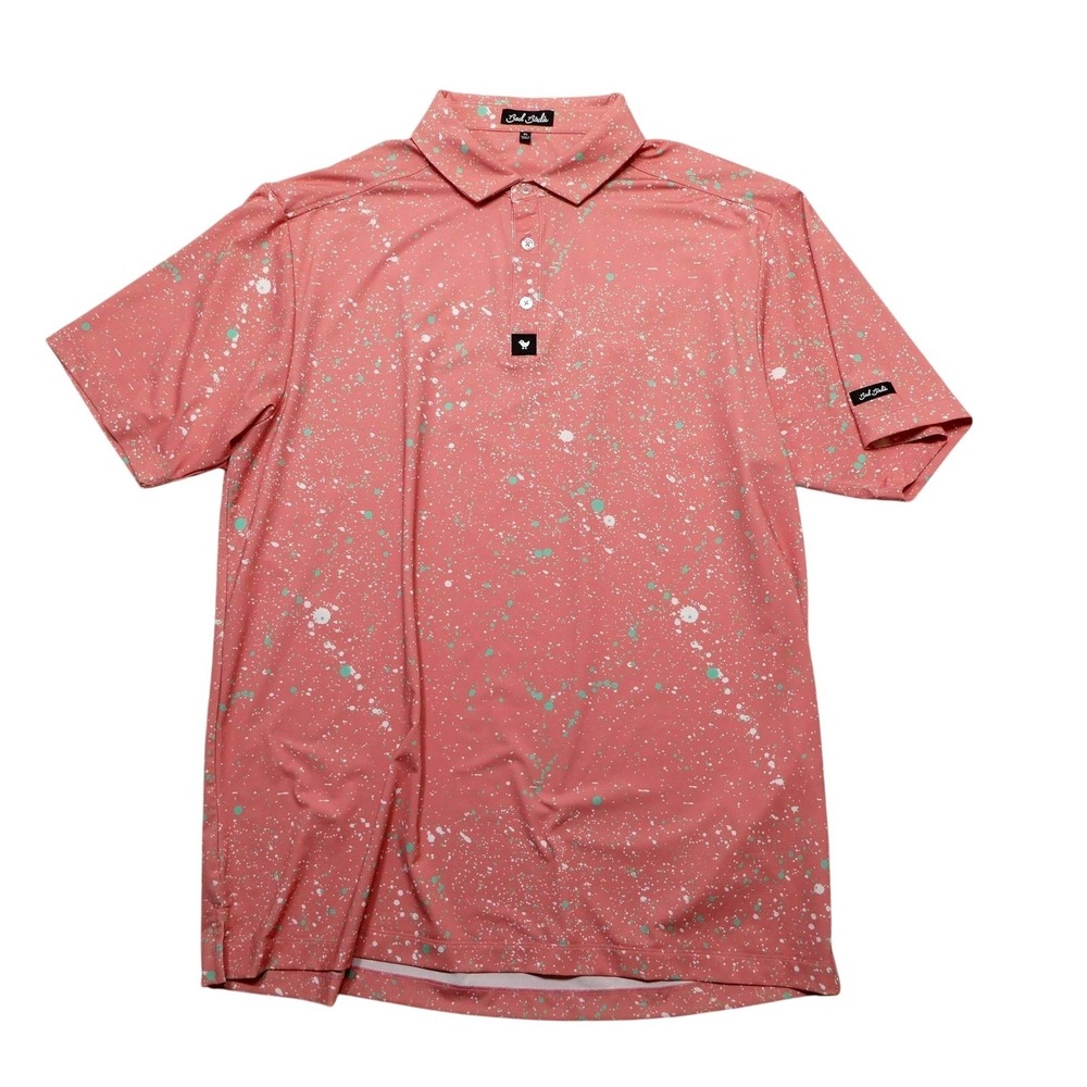 Bad Birdie Polo Shirt Mens XL Pink Splatter Print Stretch Golf Performance Top